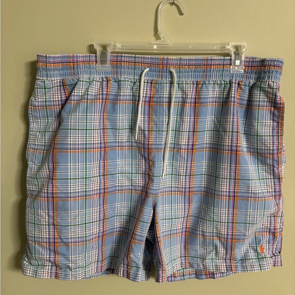 Polo Ralph Lauren Mens Size XL Blue Plaid Shorts Swim Suit Trunks Board